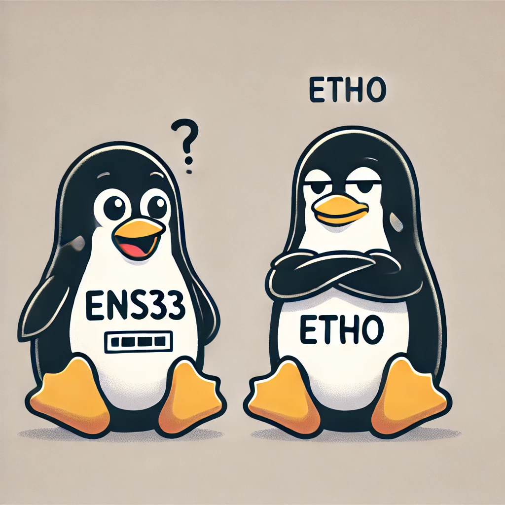 Imagem mostrando dois pinguins representando interfaces de rede no Linux
