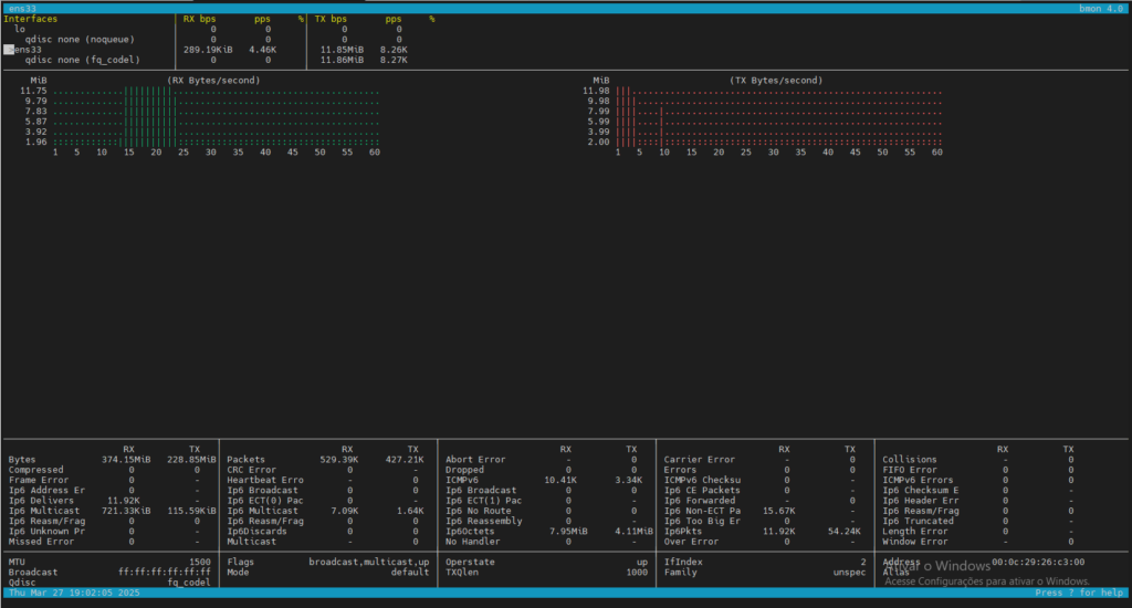 bmon screenshott BMON monitoring tool on a Debian System