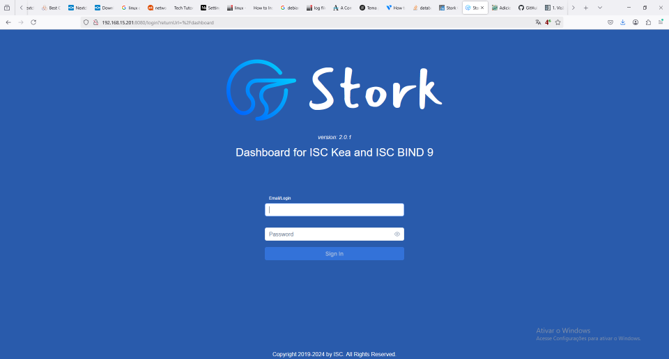 stork instalação e configuração login Stork Instalação e Configuração Tela de Login